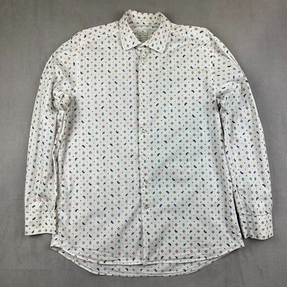 Etro Mens Shirt 42 Large White Paisley Print Button Up Long Sleeve Comfortetro - Picture 1 of 9